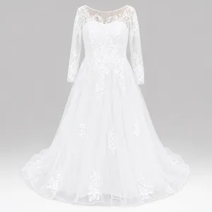 Lace Tulle Wedding Dress Women's 18W White Long Sleeve A-Line Gown Bridal EUC thumbnail 1