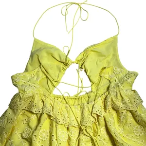 For Love & Lemons Yellow Eyelet Natalia Mini Dress Womens XL thumbnail 8