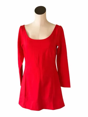 NWT SPANX $168 Long Sleeve Ballet Neck Mini Dress- Spanx Red Medium thumbnail 3