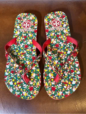 Tory Burch Poppy Red Legacy Paisley Women's Flip Flop Size 6 Sandals thumbnail 1