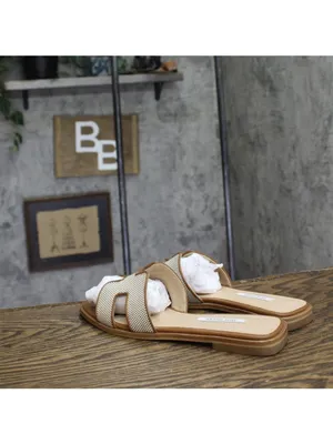 NWT Steve Madden Hadyn H-Band Sandals Slip On Natural / Cognac Check Brown 9M thumbnail 2