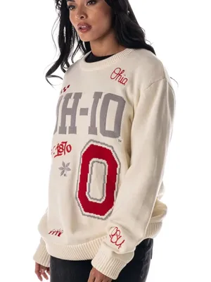 Unisex Ohio Graphic Crewneck Sweater - Cream with Red & Gray Accents Size M thumbnail 3