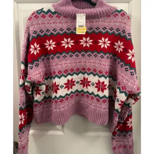Women’s XL Pink Christmas Sweater Snowflake design Fuzzy Knit Holiday nwt thumbnail 4