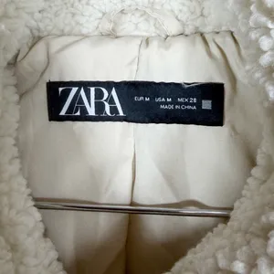 Zara Ivory Faux Shearling Sherpa Button Front Jacket Collared Cream Medium thumbnail 3