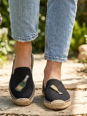 Soludos Cheers Champagne Bottle Espadrille Flats Black Beaded Slip On 6.5 thumbnail 1