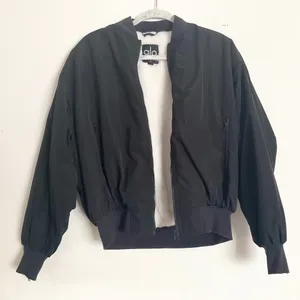 Alo Yoga Faux Fur Urbanite Bomber Jacket in Black/Ivory XS thumbnail 7