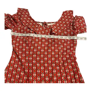 Molly Bracken Fit‎ & Flare Dress Red White Abstract Scoop Neck Ruffle Hem XS thumbnail 5