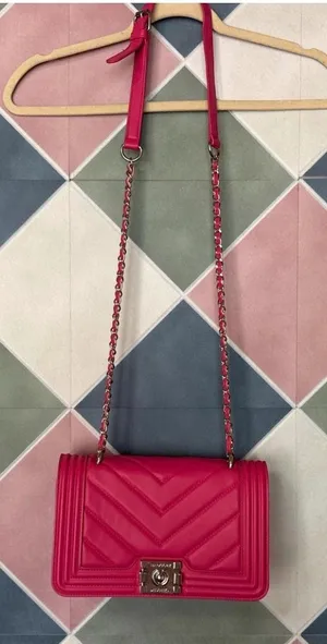 Badgley Mischka Hot Pink Chevron Quilted Crossbody Bag Silver Hardware thumbnail 1
