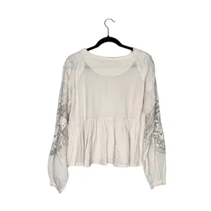 Free People Babydoll Top Womens Small Cream Excellent Lace‎ Sleeve Boho Blouse thumbnail 3