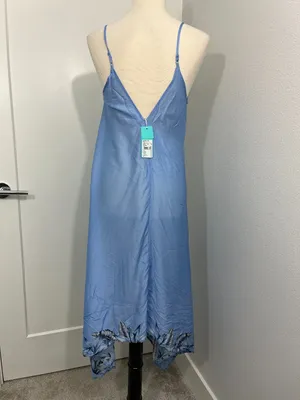 New Seafolly Small Pool Blue Tahitian Night Scarf Handkerchief Hem Midi Dress thumbnail 2
