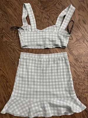 Forever 21 Gingham Mint Green Cotton-Blend Midi Skirt - Women's size small. thumbnail 3
