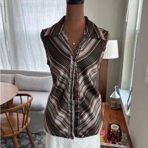90s‎ Vintage Giorgio Fiorlini Collection Striped Satin Sleeveless Blouse Medium thumbnail 6