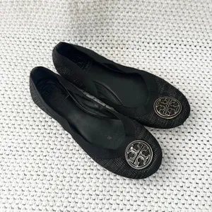 Tory Burch Black Gold Tweed Fabric Caroline Classic Reva Ballet Flats Shoes 6.5 thumbnail 2