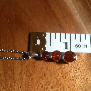 Simulated Red Diamond Sterling Silver Pendant Stainless Steel Necklace thumbnail 5