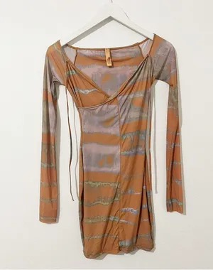 SKIMS Jelly Sheer Off The Shoulder Dress in Tie Dye Size Small S thumbnail 2