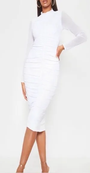 Pretty Little Thing White Long Sleeve Bodycon Midi Dress Womens Small 4 thumbnail 1