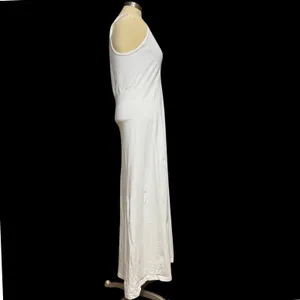 VTG Lou‎ Nardi M Knit Maxi Dress White Minimalist Coastal Summer Boho Lounge 90s thumbnail 4