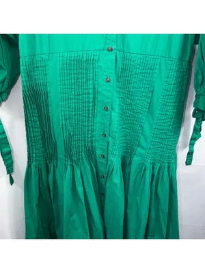Maeve Anthropologie Green Pintuck Midi Dress XL thumbnail 3