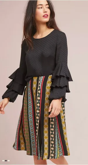 Anthropologie Eri + Ali Scarf Printed A-line Midi Skirt thumbnail 1