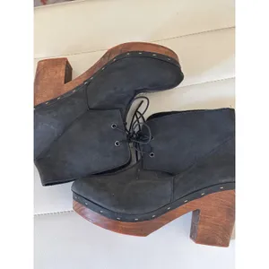 Free People Black Suede Lace Up Wood Platform Clog Ankle Boots‎ Made in Spain 37 thumbnail 5