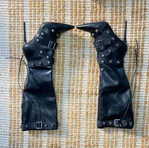 Steve Madden Fink Black Faux Leather Strappy Studded Knee High Boots thumbnail 8