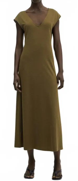Mango V-Neck Cotton Dress Khaki Green NWT Size 2/XS thumbnail 1