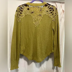 Free People Mustard Lace Accent Blouse thumbnail 5