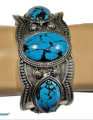 Novadab turquoise and silver tone cuff bracelet thumbnail 9