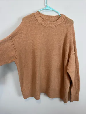 Aerie Oversized Crew Neck Sweater Camel Brown Large thumbnail 3