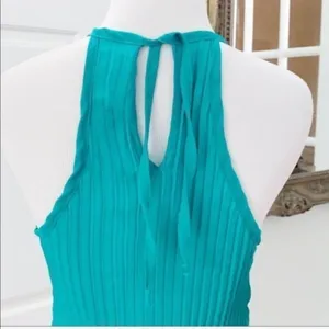 Halter Top Pleated Sheer Green Color Scoop Neck thumbnail 6