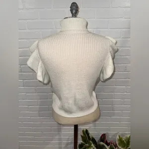 Elegant Off-White/Ivory Cable Knit Ruffle Sleeve Turtleneck Sweater thumbnail 8