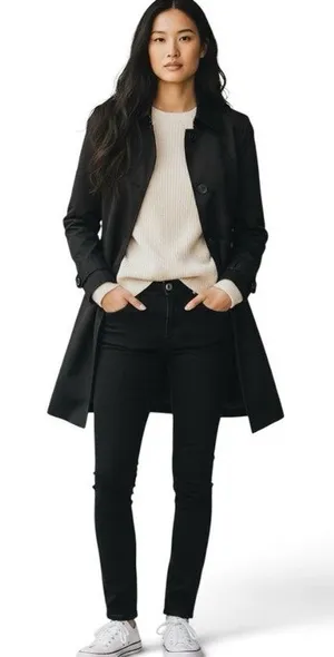 London Fog Black Waterproof Trench Coat M Classic Mid Length Quiet Luxury Office thumbnail 1