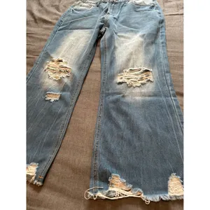 Melarey Blue Distressed Wide Leg Jeans Light Wash Frayed Hem Size L thumbnail 4