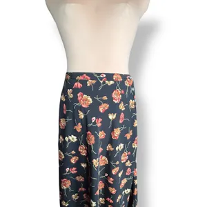 Vintage‎ 90s Halston Black Red Dark Floral Maxi Skirt Side Button Size 12 Fall thumbnail 7