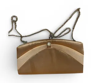 Champagne Gold Satin Evening Clutch Rhinestone Accent‎ Chain Strap Bag thumbnail 1