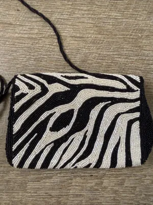 Inge Christopher Black and White Zebra Beaded Crossbody Bag thumbnail 4