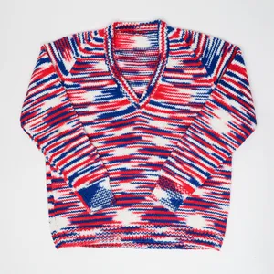 Vintage Handmade Red, White & Blue Knit V Neck Sweater thumbnail 2