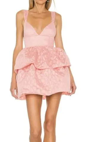 NBD x Revolve Rita Mini Ruffle Leopard Print Tiered Dress Blush Size S thumbnail 1