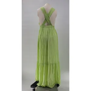 Scotch & Soda Tiered Maxi Dress Womens M Green Deep V Neck Cross Back thumbnail 6