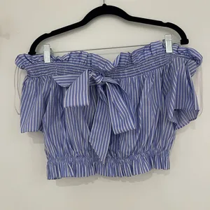 NEW Zara Stripped Blue Striped Strapless Blouse thumbnail 4