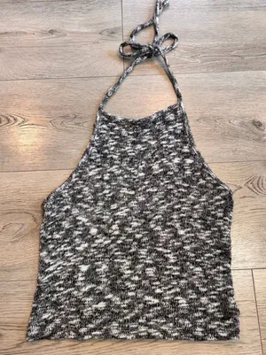 American Eagle Outfitters Halter Tank‎ Top Knit Black White Medium M Essentials thumbnail 1
