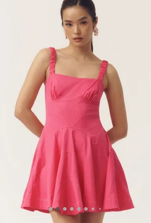 Anthropologie NWT plunge drop waist A-line mini dress Pink‎ Square Neck Size L thumbnail 1
