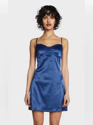 Dollskill Satin Mini Dress in Royal Blue - Sleek Women's Slip Dress thumbnail 2