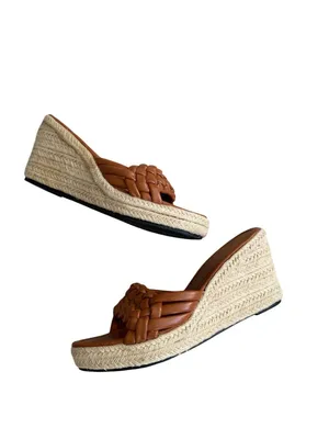 TAN Braided Leatherette Espadrilles Wedges Size 10 thumbnail 4