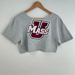 Adidas University of Massachusetts UMASS distressed cropped off the shoulder top thumbnail 5