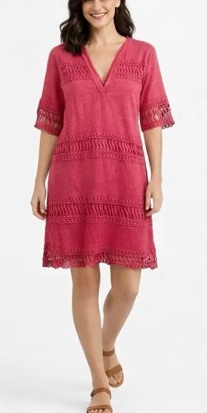 Cullen linen crochet lace trim dress size medium thumbnail 1