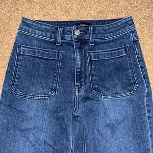 Quince Stretch High Rise Patch Pocket Wide Leg Jeans Midnight Blue 27‎ thumbnail 3