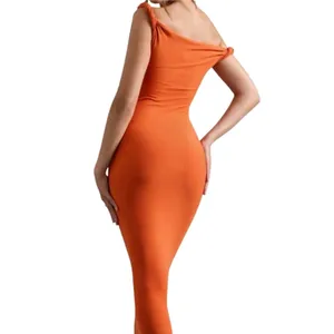 Club L London Orange Twist Strap Bodycon Jersey Stretch Midi Dress Size US 8 thumbnail 3