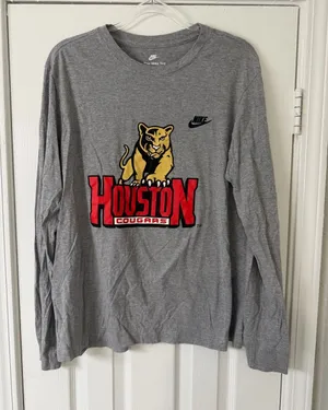 Nike Houston Cougars Grey Long-Sleeve‎ Shirt Graphic Size Large Cotton thumbnail 1