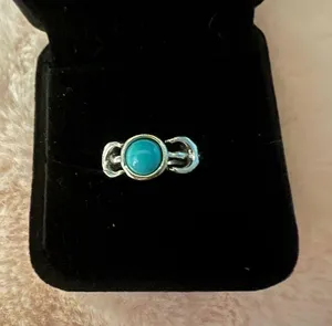 Beautiful Stainless Steel Bohemian Faux Turquoise and Silver Ring Size 7 thumbnail 1
